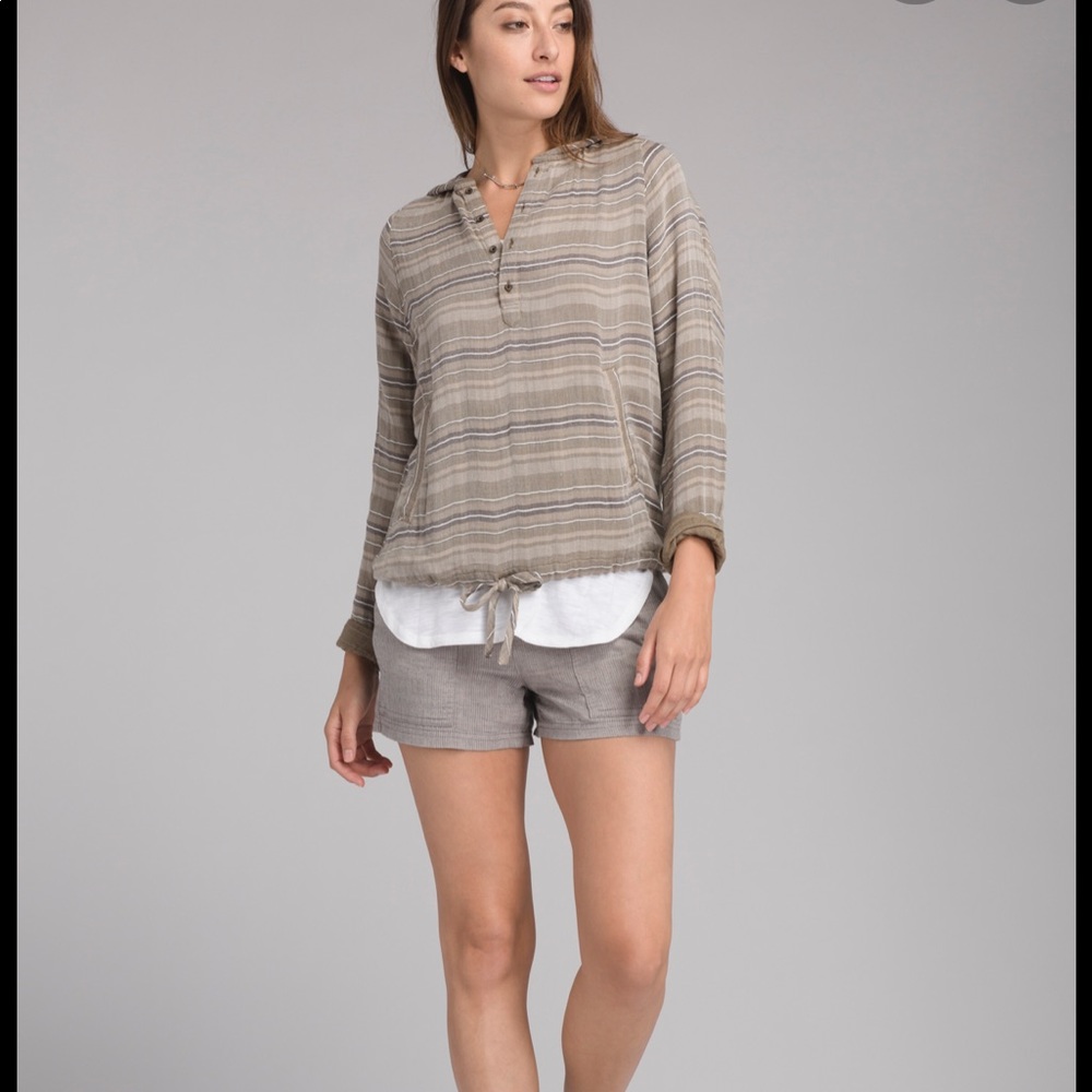 PrAna Baja popover hoodie tan/gray stripe